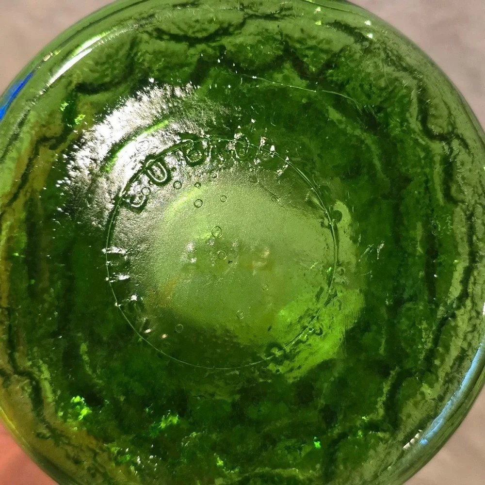 Vintage EO Brody Emerald Green Crinkle Textured Glass Vase MCM A119